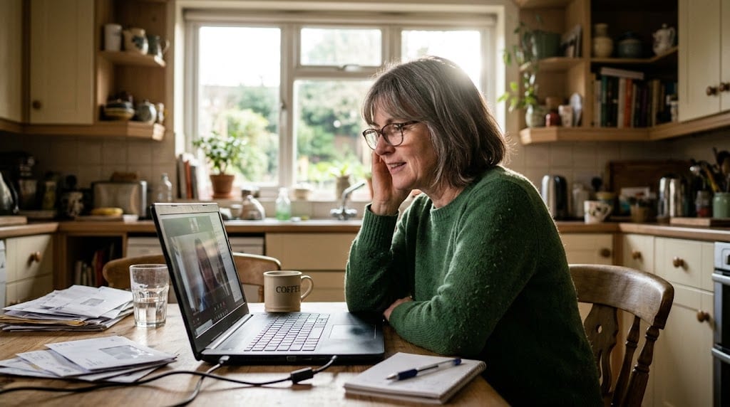 Patient and clinician reviewing HRT options together at a desk
